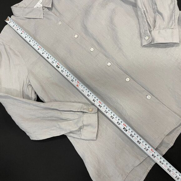 ~ J.Jill XLp Love Linen Essential Shirt Blouse Top Long Sleeve Button Gray PXL - Picture 6 of 10
